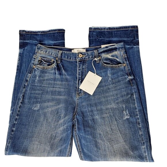 Kancan Mordekaiser High Rise Dad Jeans Size 7/27 Dark Wash Distressed Hem - Picture 1 of 9